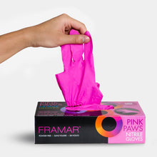 Load image into Gallery viewer, Framar Pink Paws Disposable Nitrile Gloves, 100 Pack