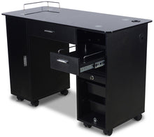 Load image into Gallery viewer, Icarus "Superb" Black Manicure Table With Glass Top